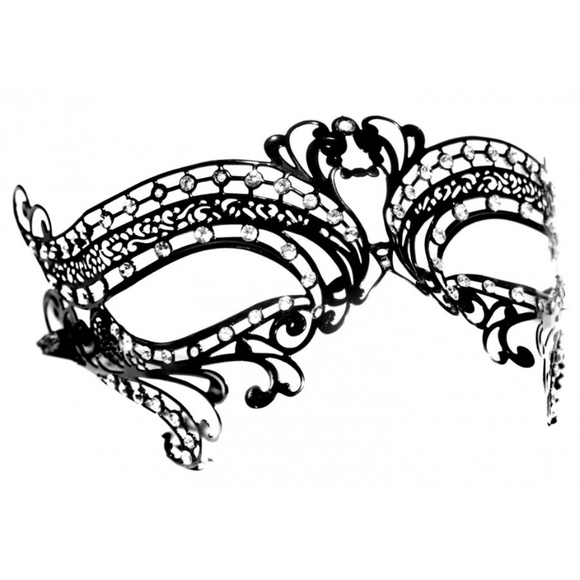 Black Metal Halloween Mask with Rhinestones - Picture 1 of 5
